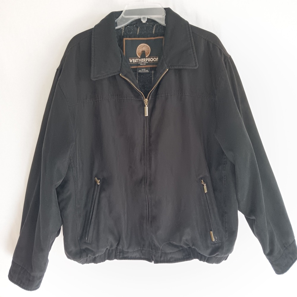 Weatherproof Bomber Jacket Mens XL Black Microfiber Plaid Lined F74045